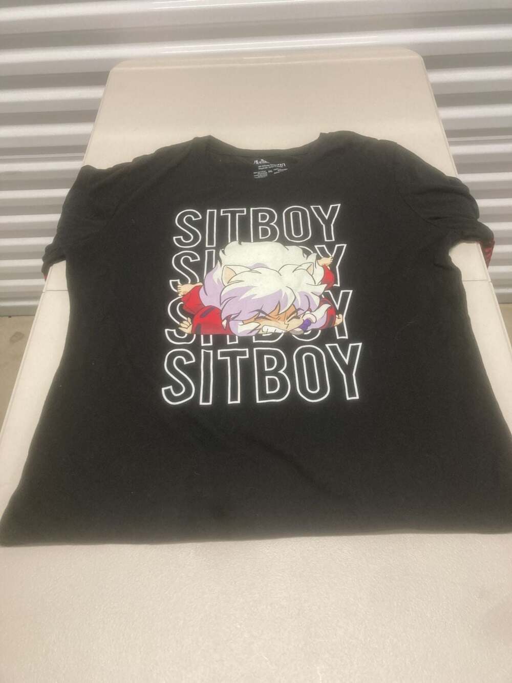 Inuyasha 'Sit Boy' Graphic Long Sleeve T-Shirt with Striped Sleeves